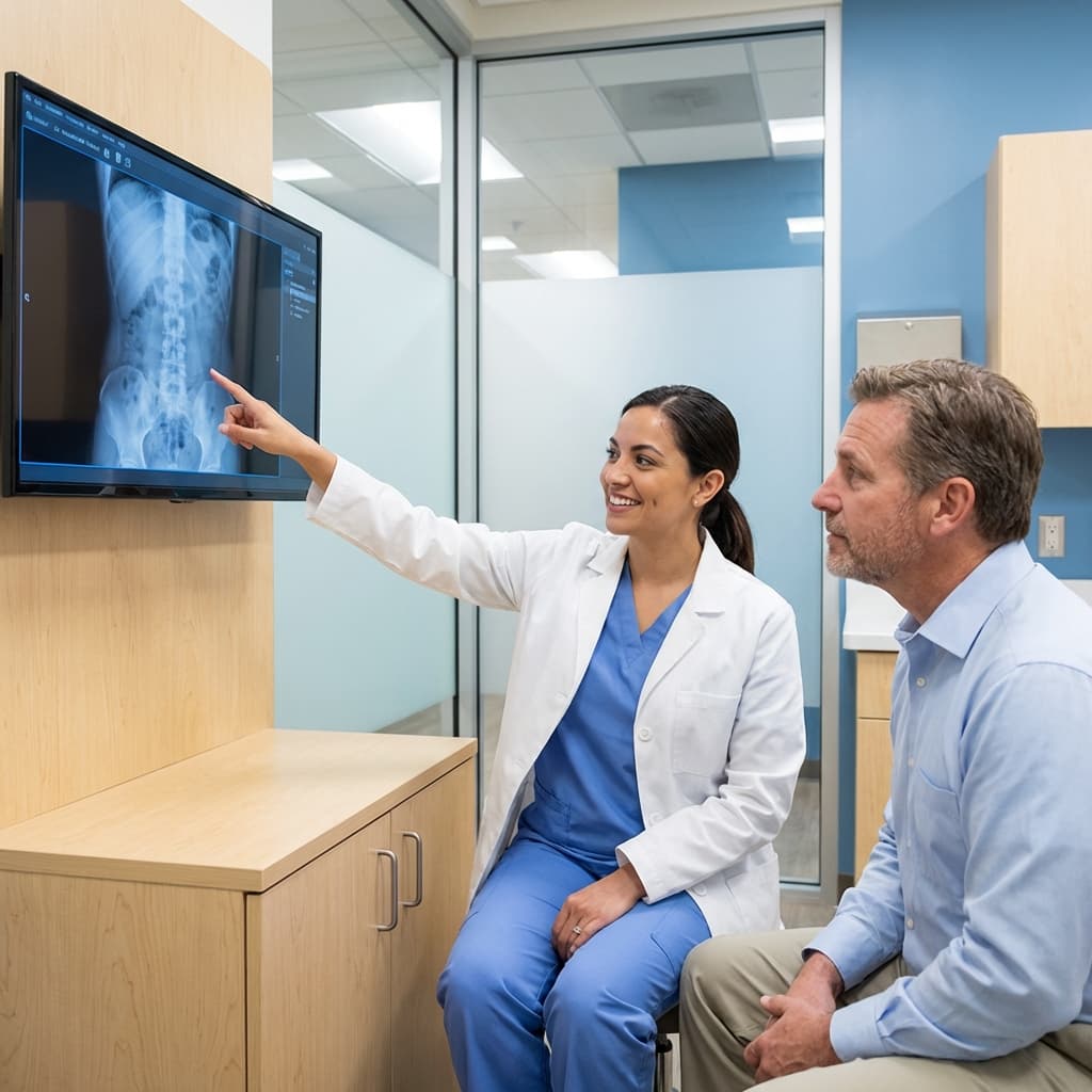 Médico explicando resultados de Colon por Enema